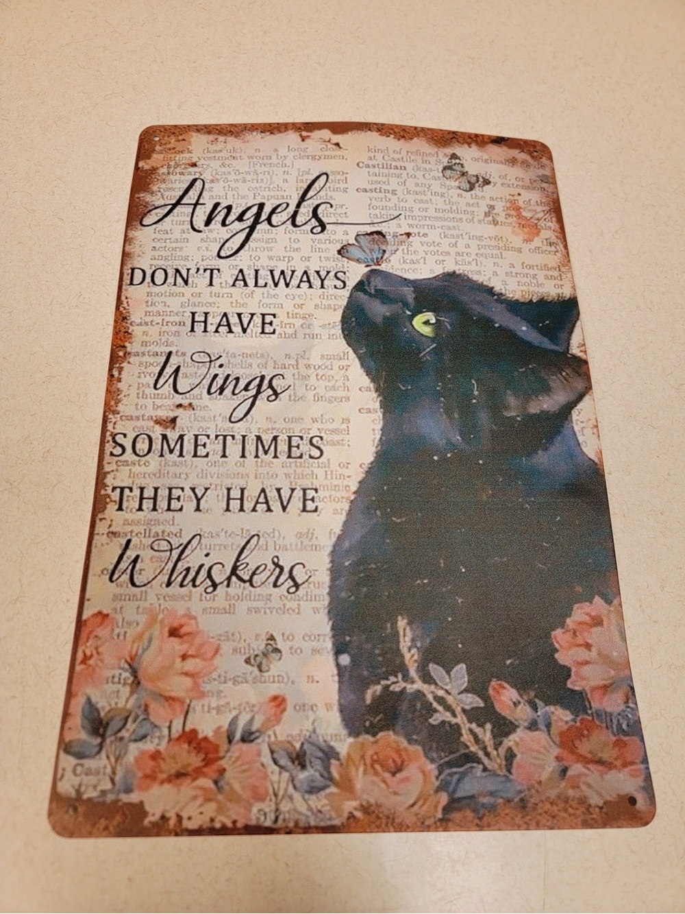 Home Accents - Black Cat Angels Have Whiskers Wall Plaque - Metal Sign